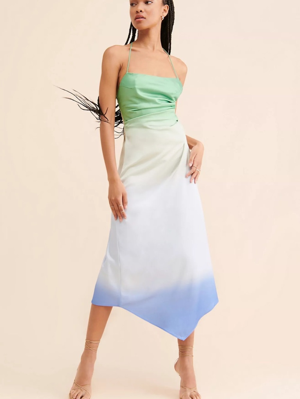 Significant Other Melody Square-Neck Open-Back Draped Slip Dress Netural. Size 2